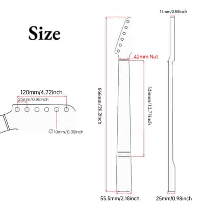 Amuic Strats Guitar Neck 22 Frets, 25.5'' Mahogany Wood Modern C Shape Electric Guitar Neck with Medium Jumbo Fret & Bone Nut for ST Style Guitar Parts Replacement image 2