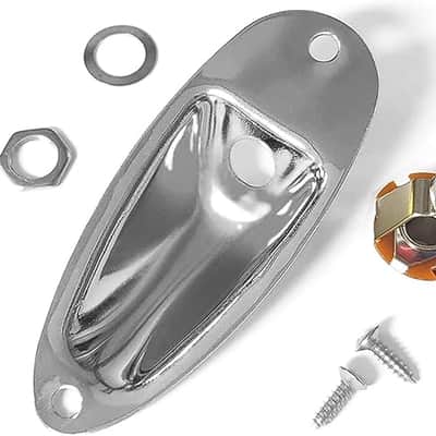 Guitar Input Jack Socket Plate Output Loaded Boat Style 1/4 Inch with Screws for Fender Stratocaster Strat St Mono Electric Guitar for Electric Guitar Replacement Parts (Chrome) image 4