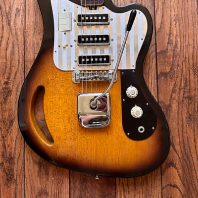 Vintage 1960s Teisco TG-64 Electric Guitar Monkey Grip Tobacco Burst Offset Tremolo MIJ Japan w/ OHSC image 6