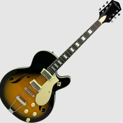 Silvertone Cutaway Semi-Hollow Electric Guitar w/ Trapeze Tailpiece Tobacco Sunburst image 1