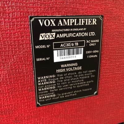 Vox AC30/6 TBX 3-Channel 30-Watt 2x12" Blue Alnico Guitar Combo 1995 Red (Warranty) image 2