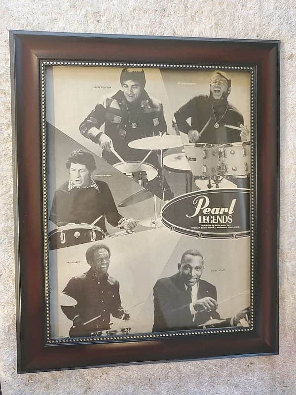 1977 Pearl Drums Promotional Ad Framed  Louie Bellson, Shelly Manne, Art Blakey Original image 1