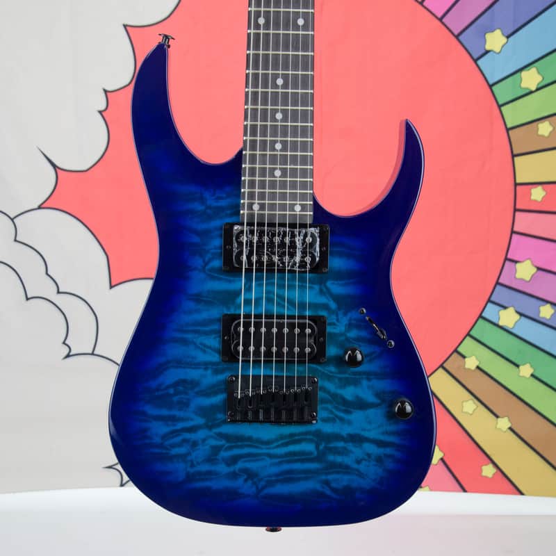 Ibanez Gio GRG7221QA, Transparent Blue Burst Finish, CLOSEOUT image 1