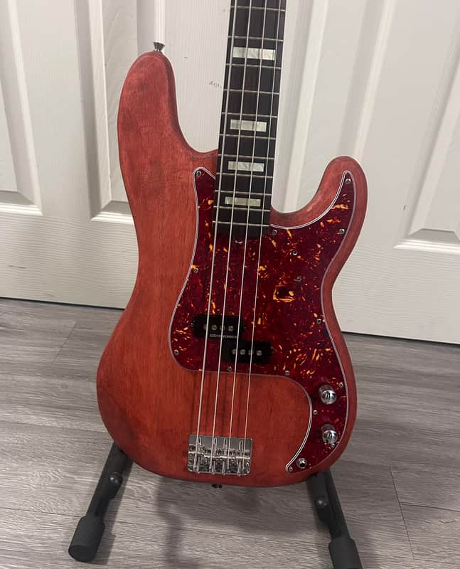 Squier by Fender P-Bass Precision Custom Stained Upgraded Cherry image 1