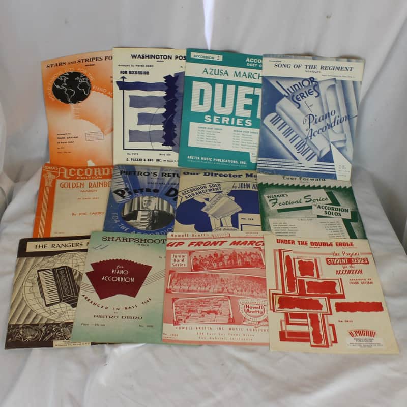 Lot of 12 Used Vintage Accordion Sheets - Marching Along (Aretta, O Pagani, Roma, and More!) image 1