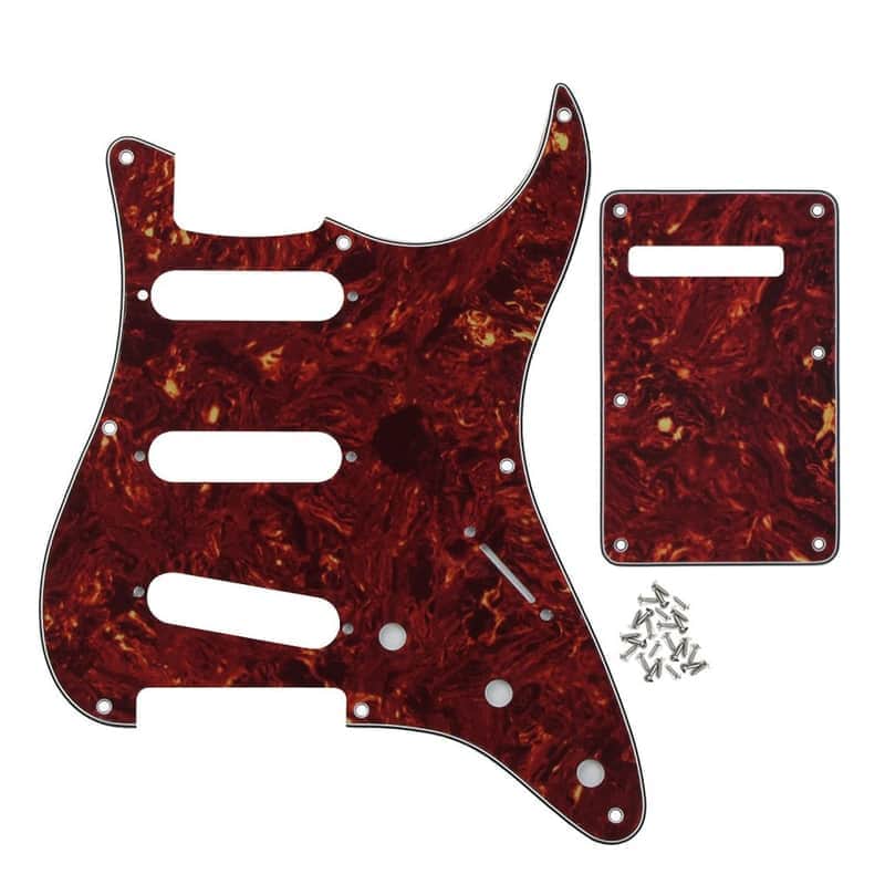Sss 8 Hole St Pickguard Guitar Backplate Tremolo Cavity Cover With Screw For Vintage St Style Guitar Parts, 4Ply Red Tortoise Shell