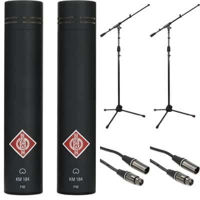 Neumann KM 184 Stereo Set Small-diaphragm Cardioid Microphones with Cables and Stands - Matte Black image 1