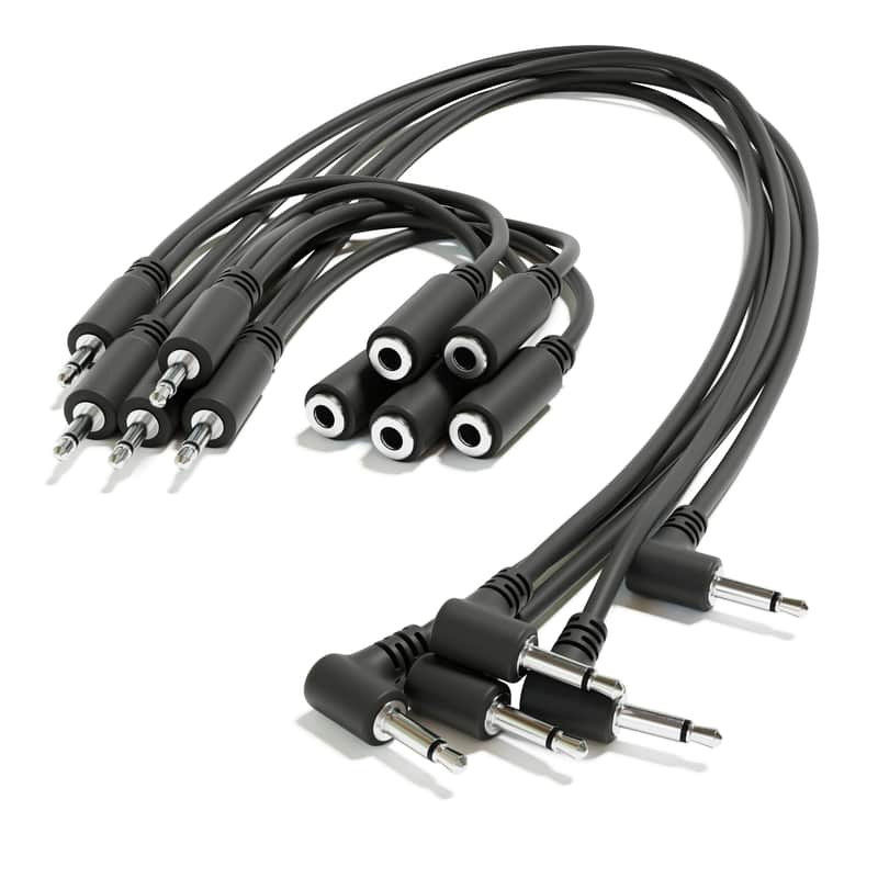 ExcelValley [Black | 150 cm - 59.06"] 5-Pack - Right Angle Hopscotch Mono Splitter Y Patch Cables TS 3.5mm 1/8" Eurorack Synth image 1