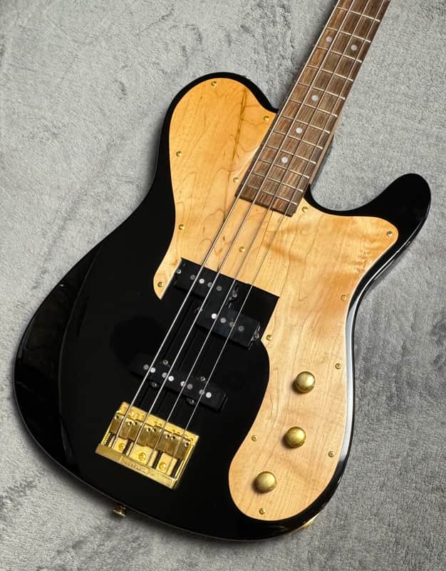 1990s Fernandes TEB-1 Tele Bass Made in Japan Black P/J Gold Hardware w/ Hardshell Case image 1