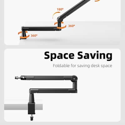 Mic Stand Desk, Low/High Profile Mic Arm Bear 4.5LBS with Extension Riser, Adjustable All Metal Desk Microphone Stand with Cable Channel, Boom Arm Mic Stand with 3/8'' 5/8'' Interface image 3