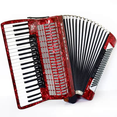 NEW Weltmeister Saphir Red Piano Accordion, made in Germany, 120 Bass buttons, Full-size Keyboard Accordian, incl. Straps and Case, Item Location USA image 1