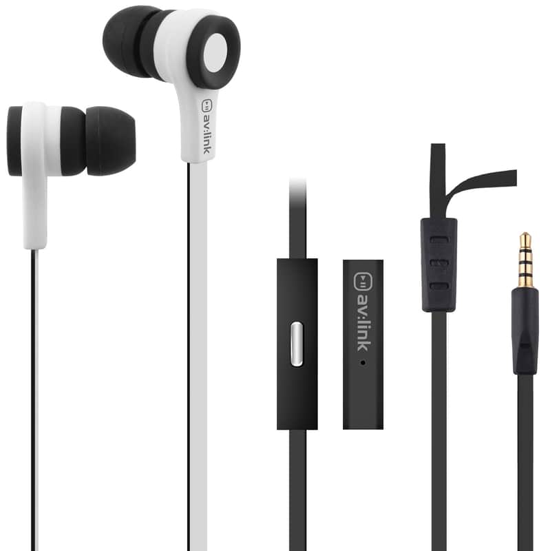 Avlink Rubber Earphones w/Mic Black & White image 1