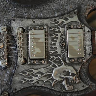 Steampunk Skull Epiphone SG G-400 Guitar Hand sculpted top hand made metal skull parts rings knobs image 3