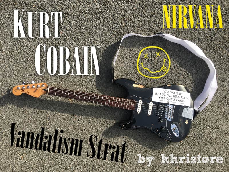 Kurt Cobain Vandalism Strat Nirvana Squier 1998 Left handed Guitar Road Worn stratocaster Seymour tb image 1