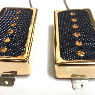 Q pickups Humbucker Sized P90s Set GOLD COVER BLACK FOIL PAF Fits Gibson Epi Greco Ibanez P90 Tone image 3