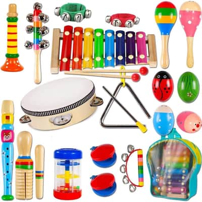 INLAIER Wooden Musical Instrument Set with Xylophone & Tambourine image 1