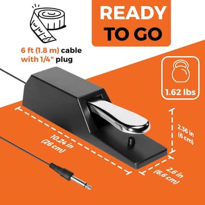 Universal Sustain Pedal with 6 ft (1.8 m) Cable, Polarity Switch, and Non-Slip Bottom, Universal Piano Pedal for Digital Pianos, Piano Keyboards, MIDI Keyboards, and Synthesizers image 2