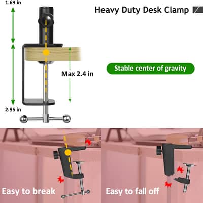 Heavy Duty Metal Table Mount Clamp, Metal Desk Clamp for Mic Boom Arm Stand Adjustable Mic C Clamp Can be Mounted Against the Wall, Fits up to 2.24"/5.7cm Desktop Thickness image 3