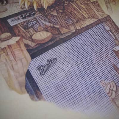 Fender Precision Bass & Bassman Amp Authentic Vintage Poster "The Hearty-Roaring Wide-Ranging Precision Bass" Artist Endicott Circa-1976-Multi Color image 5