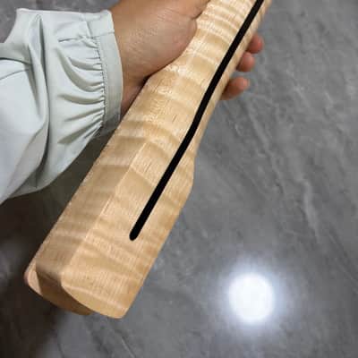 Stainless 22Frets gloss DIY Natural color Flame Maple Electric guitar Neck image 6