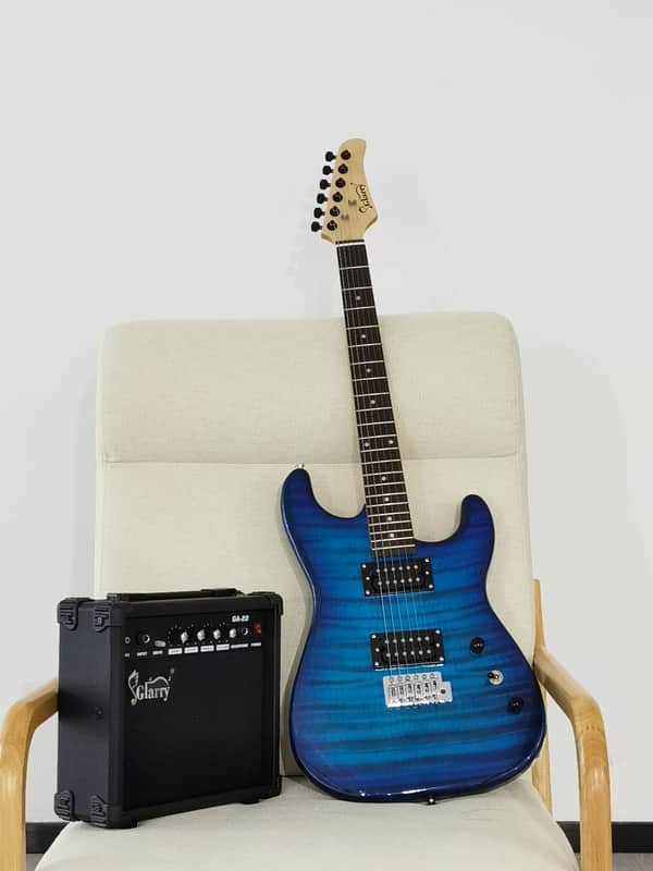 Glarry GST Electric Guitar HH Tiger Stripe Blue w/ 20W Amplifier image 1