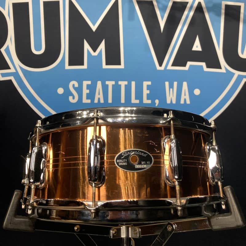 1990s Slingerland 5×14″ Sound King, Lacquered Brass, 10-Lug Z…