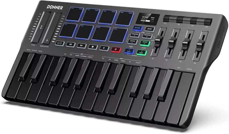 USB-C MIDI Keyboard DJ Controller – 25-Key with 8 Drum Pads, OLED Display & Touch Bar image 1