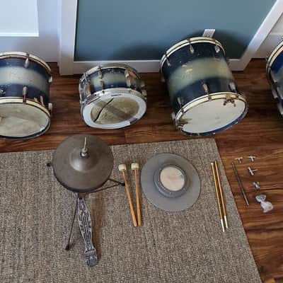 1938-1940 Slingerland Radio King 5-Piece Trap Set – 29" Bass – Original Blue & Silver Duco – Complete w/ Epic Pedal image 4