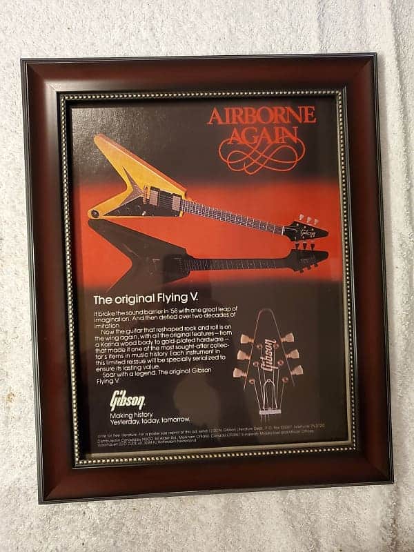 1982 Gibson Guitars Color Promotional Ad Framed 58 Flying V Re-issue Original image 1