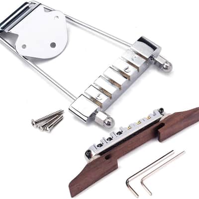 Set of 6 String Archtop Jazz Guitar Rosewood Bridge Height Adjustable Tailpiece Trapeze for Jazz Guitar Parts,Chrome image 2