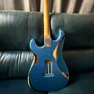 Xotic California Classic XSC-2 SSH, 2021-USA, Super Heavy Aging-Lake Placid Blue w/Roasted Flame Maple Neck image 7