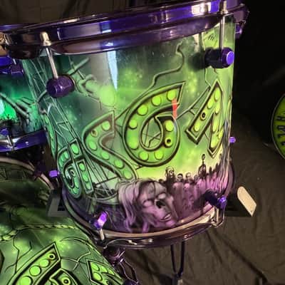 Rikki Rockett's Poison, Rockett Drum Works "Zombie" Kit: 22", 12", 14", 16", 6x14" Snare.  Purple Hardware 2012 - Custom Graphics By Craig Fraser. SIGNED! image 15