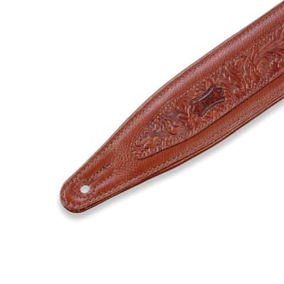 Levy's M317FG 2 1/2" Leather Guitar Strap with Embossed Florentine Overlay - Tan image 2