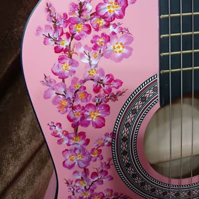 38" LOVELY FLORAL HAND-PAINTED PINK CLASSICAL GUITAR image 5