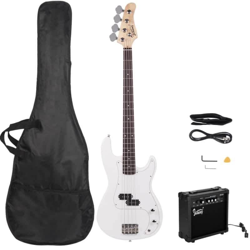 Glarry GP Electric Bass Guitar White w/ 20W Amplifier Bag + Tool + Strap + Plectrum image 1
