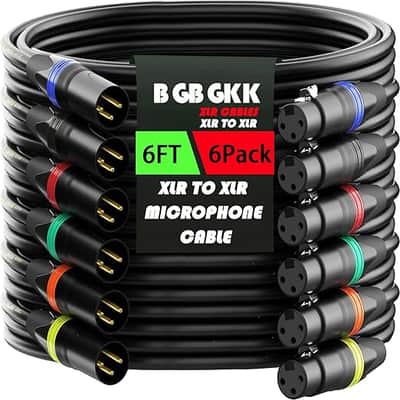XLR Cables 6ft 6 Pack, Professional XLR Microphone Cable Male to Female, Gold-Plated 3-pin XLR Speaker Cable Balanced Mic Cable, Multicolor image 1