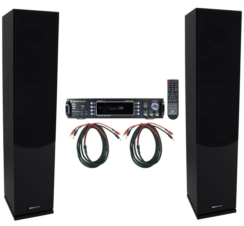 Pair Rockville Lux 658 Black Dual 6.5" 8 Ohm Hi-Fi Tower Speakers+Home Receiver image 1