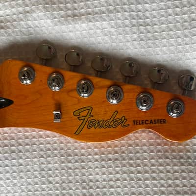 Fender Squire Tele,Telecaster Guitar NECK, CUSTOM UPGRADED to simulate a 60's Neck, with a NEW vintage Nitrocellulose Amber Finish,Kluson style tuners, New Vntage Tele Neck Logo decal image 2