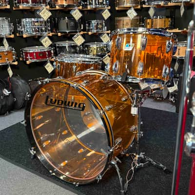 Vintage Ludwig Amber Vistalite 4-Piece Zep Bonham 14/16/18/26 Drum Kit Set image 2