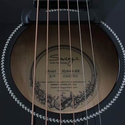 Swing Hybrid-Black All Solid Electric Acoustic Slim Guitar Piezo Magnetic Pickup image 6