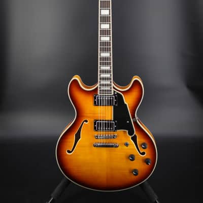 D'Angelico Premier DC Semi-Hollow Double Cutaway with Stop-Bar Tailpiece 2023 - Present - Dark Iced Tea Burst image 1
