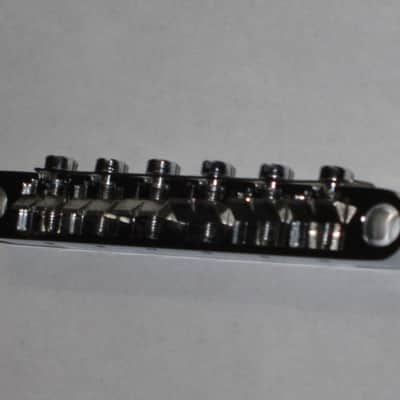 lightly used Epiphone B-2 metric ABR-1 vintage style bridge, wired,  CHROME, large posts mounting pieces (NO anchors) 1990s/2000s (for some import guitars that use this style bridge) will NOT fit on Gibson - mounting holes are too big image 6