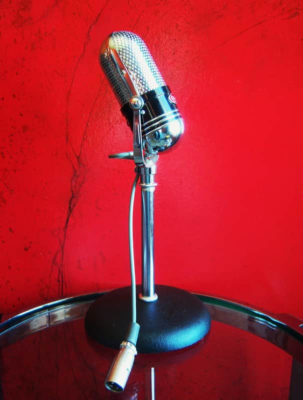 Vintage 1960's Olson M-102 dual crystal pill microphone w cable & Atlas stand RCA Calrad Monarch Lafayette Alrad image 1