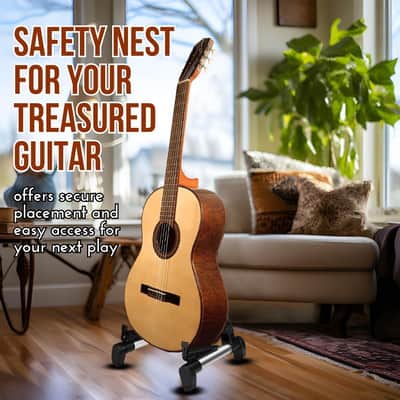 Guitar Stand Folding Adjustable A-Frame Floor Portable Instrument Stand Rack Holder for Acoustic Electric Classical Guitar and Bass, Violin, Ukulele, Banjo, Mandolin Portable Lightweight image 2