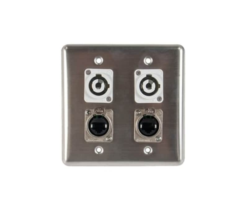 OSP Audio Quad Wall Plate  w/ 2 Tactical RJ45 Ethernet & 2 Powercon Gray B image 1
