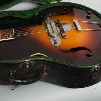Dobro  Electric Spanish Arch Top Hollow Body Electric Guitar (1936), ser. #122, original black hard shell case. image 12