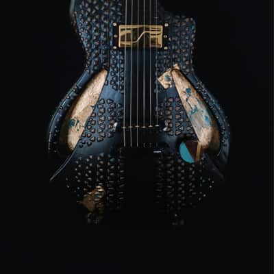 Boutique handmade Honfleur semi-hollow guitar with lacquered eggshell inlays image 1