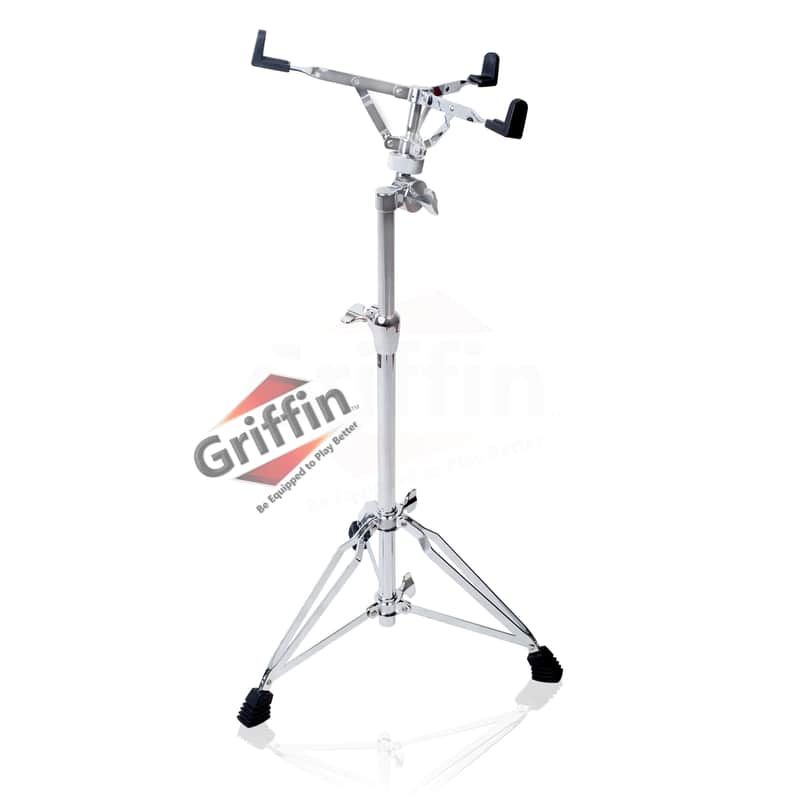 Griffin Snare Drum Stand with Extended Height - Tall Adjustable Height Snare Stand - Concert Stand Up Drum Mount Holder With Basket Clamp Double Braced Percussion Chrome Drum Hardware image 1