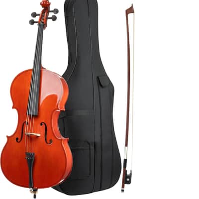 4/4 Full Size Cello, Beginner Cello 4/4, Acoustic Cello Set with Portable Bag, Bow, Rosin, Stand, String Musical Instruments for School Orchestras, Performances image 1