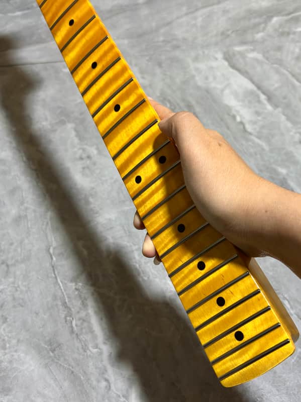 Big head 22Frets yellow Flame Maple Electric guitar Neck gloss DIY part image 1
